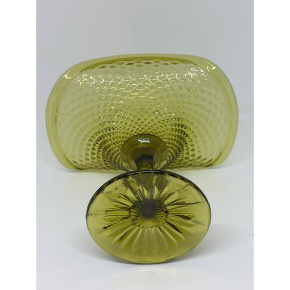 VTG Olive Green Glass Compote Dish – Footed Diamond Pattern Candy Bowl 6"x6.5" - Picture 4 of 7